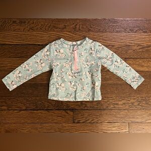 Ruffle Butts Floral Sage Green Baby Swimsuit Top - Baby Girl 18-24M